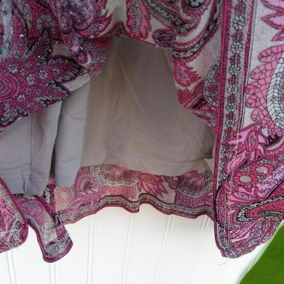 Y2K Mesh Batwing Sleeve Top Size M Pink Paisley Print Embellished Vintage Womens - Picture 9 of 9